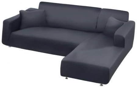 NAISI Couch Cover L Shape 2 Pieces Sofa Cover Soft Stretch Slipcovers with 2pcs Pillowcases Furniture Protector Sectional Couch Covers 3 Seater + 3 Seater(Dark Grey)