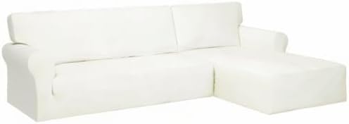 PureFit Super Stretch Sectional Couch Covers - 2 pcs Spandex Non Slip Sofa Covers with Elastic Bottom for L Shape Sectional Sofa Couch, Great for Kids & Pets (3 Seat Sofa + 2 Seat Chaise, Ivory)
