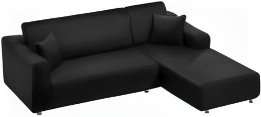 NAISI Couch Cover L Shape 2 Pieces Sofa Cover Soft Stretch Slipcovers with 2pcs Pillowcases Furniture Protector Sectional Couch Covers 3 Seater + 3 Seater(Black)