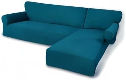 PureFit Super Stretch Sectional Couch Covers - 2 pcs Spandex Non Slip Sofa Covers with Elastic Bottom for L Shape Sectional Sofa Couch, Great for Kid & Pet (3 Seat Sofa + 3 Seat Chaise, Peacock Blue)