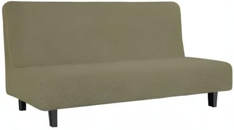 Easy-Going Stretch Futon Slipcover Armless Futon Bed Cover Furniture Protector Without Armrests with Elastic Bottom for Kids, Soft Jacquard Fabric Small Checks (Large, Khaki)