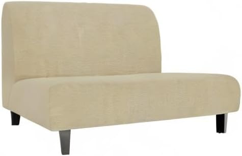 Easy-Going Stretch Futon Slipcover Armless Futon Bed Cover Furniture Protector Without Armrests with Elastic Bottom for Kids, Soft Jacquard Fabric Small Checks (Medium, Beige)