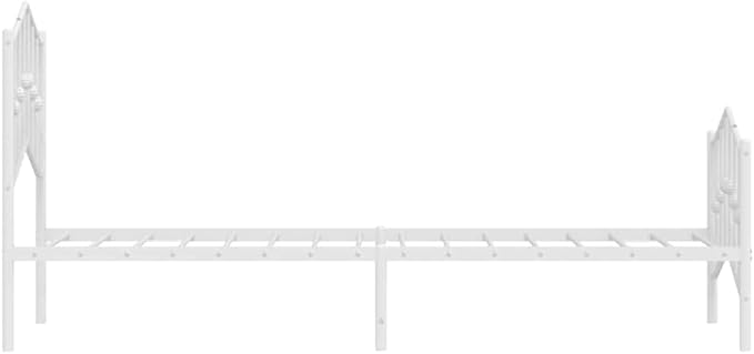 Modern Minimalist Steel Bed Frame with Headboard and Footboard Storage, Bright White Powder-Coated Finish, 41.3in x 77.2in, Easy Assembly for Adult and Guest Rooms