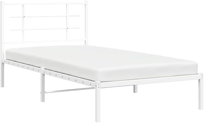 White Metal Bed Frame with Headboard, Sturdy Steel Platform Bed for Adults, Modern Minimalist Design for Bedroom or Guest Room, Easy Assembly Included