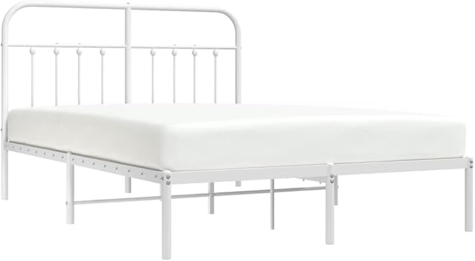 Bed Frame White Steel Single Bed Bedroom Furniture for Bedroom 55.1x74.8in Frame Rectangular
