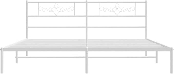 Modern Metal Bed Frame with Headboard - Sturdy Powder-Coated Steel Structure, Contemporary White Finish for Bedroom Decor, Spacious 76.0 x 80.0 Inch Platform with Enhanced
