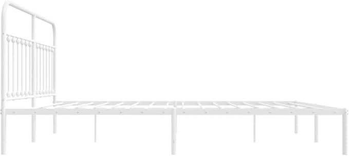 Bed Frame White Powder-Coated Steel Bedroom Furniture headboard for Bedroom 76 in x 80 in Industrial