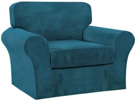 FantasDecor 2 Piece Chair Sofa Covers Velvet for Living Room Slipcovers with Individual Cushion Elastic Furniture Protector for Pets, Machine Washable (Armchair, Deep Teal)