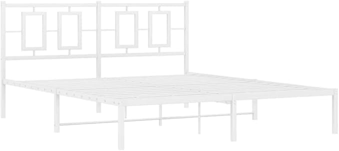 vidaXL Elegant White Steel Double Bed Frame - Powder-Coated Metal with Headboard, Metal Slats & Under-Bed Storage Space - Bedroom Furniture (59.1"x78.7")