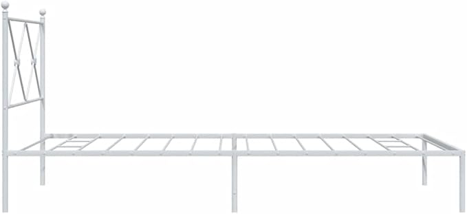 vidaXL White Metal Bed Frame with Headboard - Sturdy Support, Classic Design, Slatted, Under-Bed Storage, Assembly Required 81.5x41.3x35.6 inches