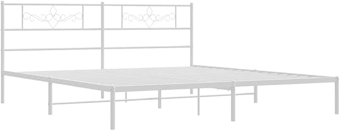Modern White Metal Bed Frame with Sturdy Powder-Coated Steel Construction for Full Mattress Support up to 661 lbs Capacity, Compact Space-Saving Design and Easy Assembly