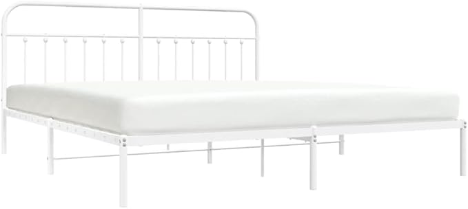 Bed Frame White Powder-Coated Steel Full Bed Frame Rectangular headboard Bedroom Furniture for Living Room
