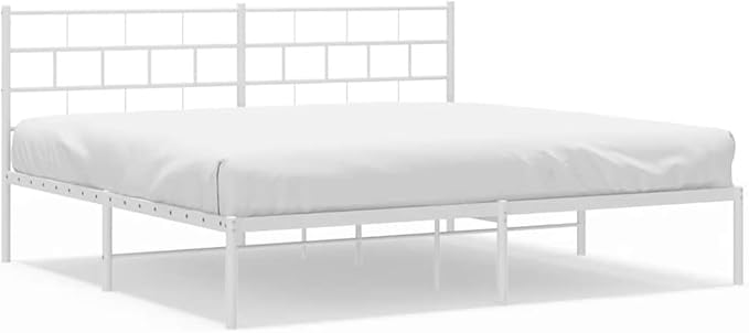 White Queen Platform Bed Frame 86.2x73.6x35.4 in Full Metal Steel with Headboard Under Bed Storage Modern Bedroom Furniture for Bedroom and Guest Room