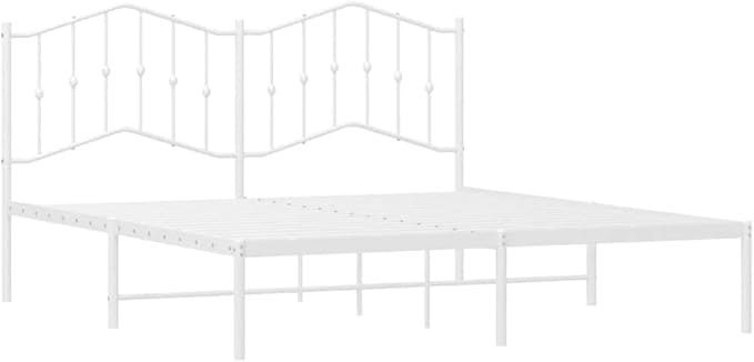 Modern White Metal Bed Frame with Steel Structure, Contemporary Design for Bedroom, Sleek Finish and Durable Support for Couples or Guest Rooms