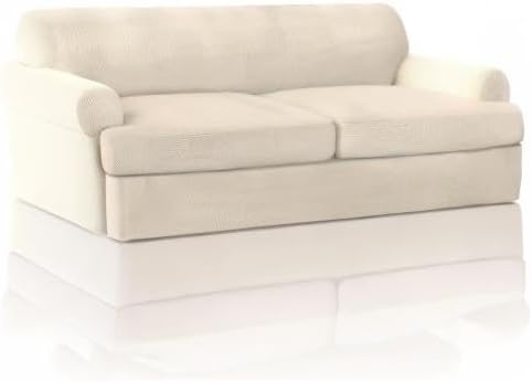 PrinceDeco T Cushion Sofa Slipcover 3 Pieces Sofa Covers for T Cushion Couch Soft Couch Covers Sofa Slip Cover Furniture Covers with 2 Individual T Shape Seat Covers Width Up to 88", Natural