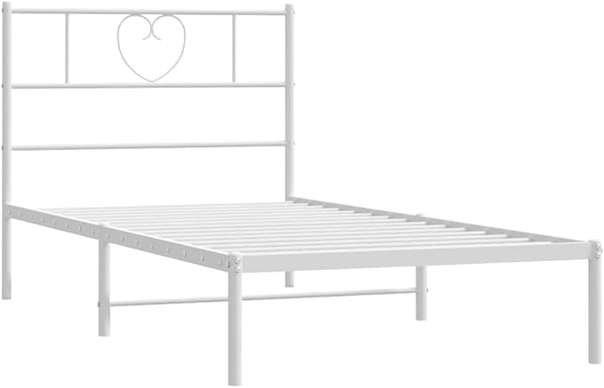 Modern White Metal Bed Frame for Single Bed with Underbed Storage Space, Minimalist Design and Durable Powder-Coated Steel Construction, Compact Size 79" L x 39" W x 35.4" H