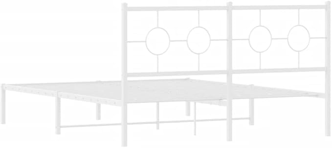 vidaXL White Steel Double Bed Frame with Headboard - Elegant Metal Slats Design (59.1"x78.7") for Modern Bedroom