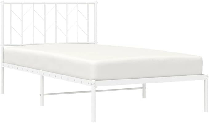 Bed Frame White Steel Single Bed Frame Rectangular Frame for Bedroom