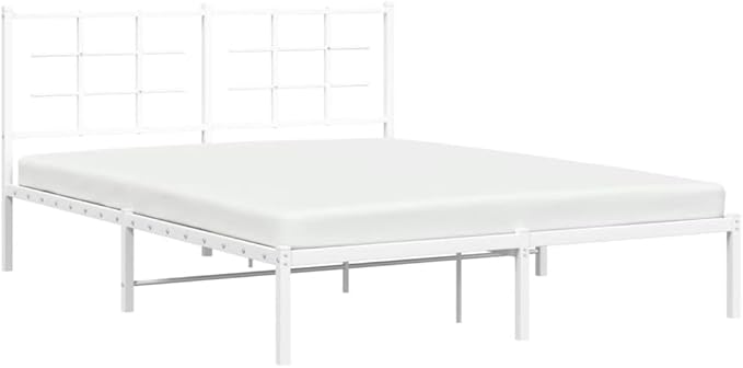 King Size Bed Frame with Headboard, Modern White Platform Bed with Storage, Sturdy Steel Construction for Bedroom, Minimalist Design with Breathable Materials