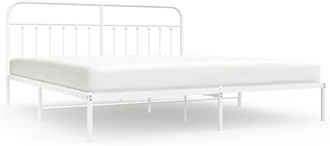 Bed Frame White Powder-Coated Steel Full Bed Frame Rectangular headboard Bedroom Furniture for Living Room