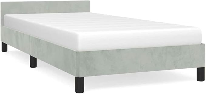 Light Grey Velvet Bed Frame with Soft Touch Upholstery and Durable Plywood Structure, Modern Single Bed for Adults, Compact Size Ideal for Small Bedrooms, Easy Assembly