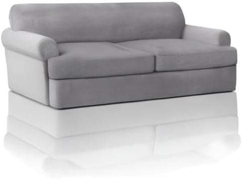 PrinceDeco T Cushion Sofa Slipcover 3 Pieces Sofa Covers for T Cushion Couch Soft Couch Covers Sofa Slip Cover Furniture Covers with 2 Individual T Shape Seat Covers Width Up to 88", Dove