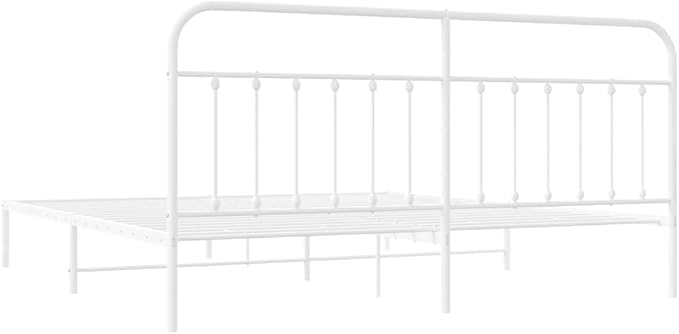 Bed Frame White Powder-Coated Steel Bedroom Furniture headboard for Bedroom 76 in x 80 in Industrial