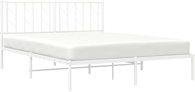Bed Frame White Steel King Size Easy Assembly for Bedroom 59 x 79 in