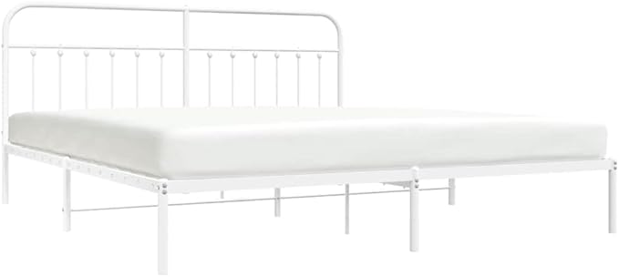 Bed Frame White Powder-Coated Steel Bedroom Furniture headboard for Bedroom 76 in x 80 in Industrial