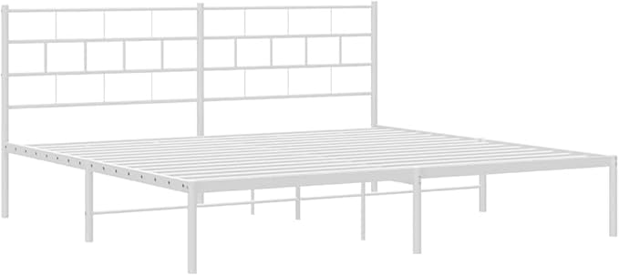 White Queen Platform Bed Frame 86.2x73.6x35.4 in Full Metal Steel with Headboard Under Bed Storage Modern Bedroom Furniture for Bedroom and Guest Room