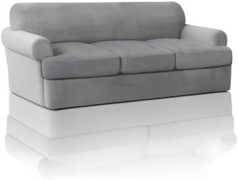 PrinceDeco T Cushion Sofa Slipcover 4 Pieces Sofa Covers for T Cushion Couch Soft Sofa Slip Covers Furniture Protector with 3 Individual T Shape Seat Covers (70"-88") Washable, Dove