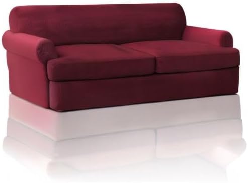 PrinceDeco T Cushion Sofa Slipcover 3 Pieces Sofa Covers for T Cushion Couch Soft Couch Covers Sofa Slip Cover Furniture Covers with 2 Individual T Shape Seat Covers Width Up to 88", Burgundy