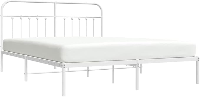 Bed Frame White Powder-Coated Steel Double Bed Frame headboard Bedroom Furniture for Guest Room