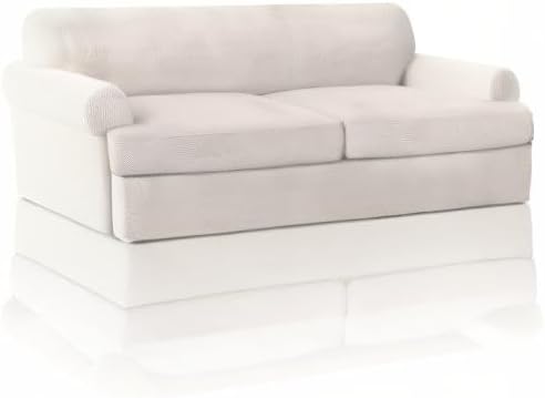 PrinceDeco T Cushion Sofa Slipcover 3 Pieces Sofa Covers for T Cushion Couch Soft Couch Covers Sofa Slip Cover Furniture Covers with 2 Individual T Shape Seat Covers Width Up to 88", Ivory
