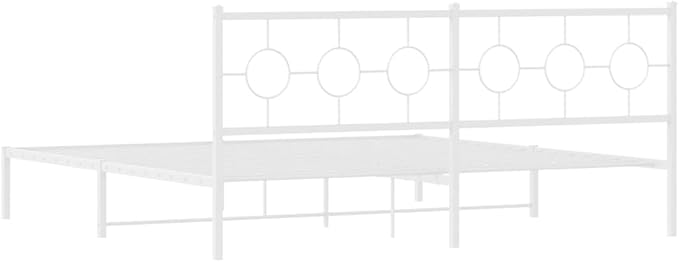 vidaXL White Metal King Bed Frame with Elegant Headboard - 76"x79.9" Industrial Steel Construction, Breathable Slats, Added Bedroom Storage