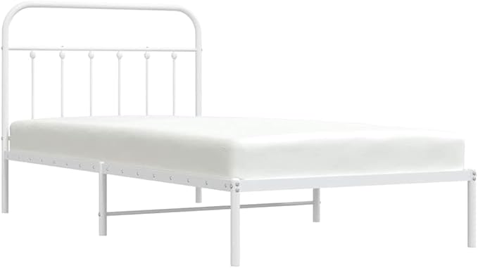 Bed Frame White Powder-Coated Steel Twin Bed Frame Rectangular headboard Bedroom Furniture for Living Room