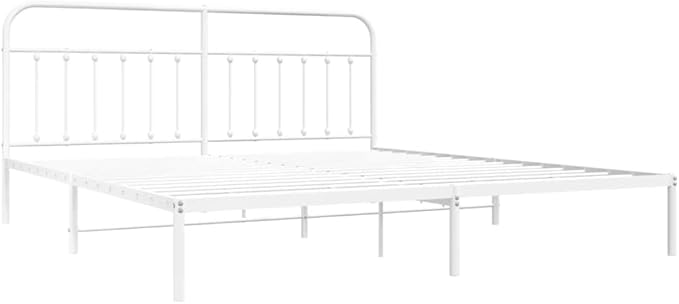 Bed Frame White Powder-Coated Steel Full Bed Frame Rectangular headboard Bedroom Furniture for Living Room