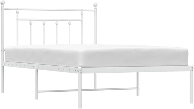 White Powder-Coated Steel Single Bed Frame Modern Platform Bed Bedroom Furniture Sturdy Mattress Support No Box Spring Needed Easy Assembly for Dorm Room Camas
