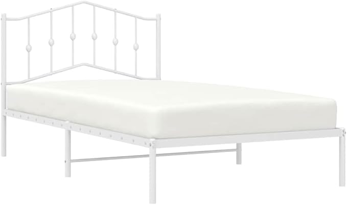 Modern Twin Size Metal Bed Frame with Headboard and Storage, Sturdy Powder-Coated Steel Platform Base for Mattress Support, Breathable Design for Airflow,