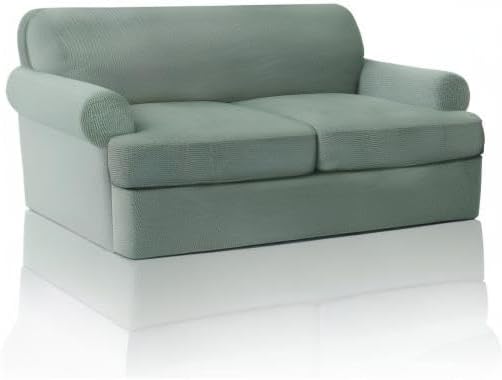 PrinceDeco T Cushion Loveseat Slipcover 3 Pieces Sofa Covers for T Cushion Sofa Stretch Slip Covers for 2 Cushion Couch with 2 Individual T Shape Seat Covers Width Up to 76"- Washable, Sage