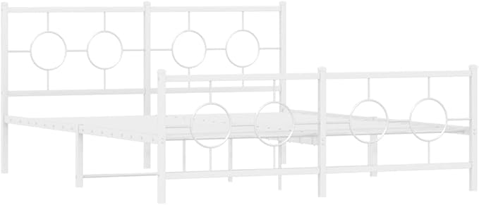 vidaXL Bed Frame White Powder-Coated Steel King Size Bed Frame