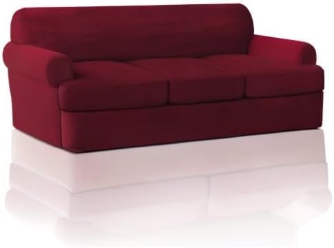 PrinceDeco T Cushion Sofa Slipcover 4 Pieces Sofa Covers for T Cushion Couch Soft Sofa Slip Covers Furniture Protector with 3 Individual T Shape Seat Covers Width Up to 88" Burgundy
