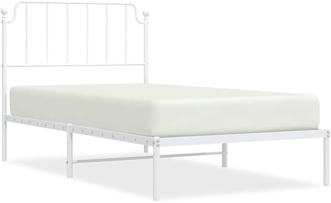 White Powder-Coated Steel Single Bed Frame, Platform Mattress Support, No Box Spring Needed, 41.3x81.5x40.2 Inch, Guest Room Storage Solution