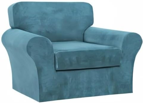 FantasDecor 2 Piece Chair Sofa Covers Velvet for Living Room Slipcovers with Individual Cushion Elastic Furniture Protector for Pets, Machine Washable (Armchair, Peacock Blue)