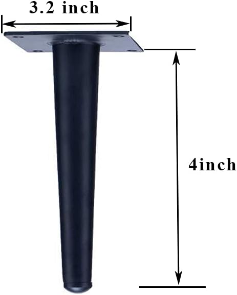 Straight Furniture Table Legs 4 Inch, Round Tapered Metal Furniture Legs Black, Modern Dresser Cabinet Sofa Support Feet Replacement, Set of 4
