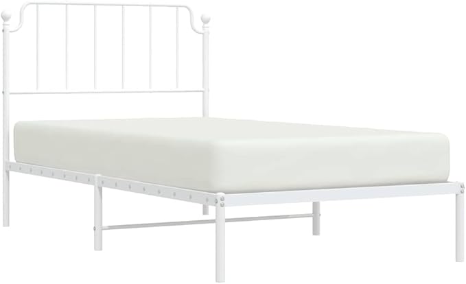 White Powder-Coated Steel Single Bed Frame, Platform Mattress Support, No Box Spring Needed, 41.3x81.5x40.2 Inch, Guest Room Storage Solution