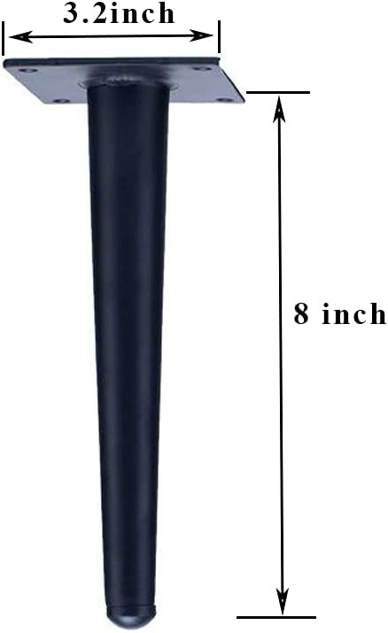 Straight Furniture Table Legs 8 Inch, Round Tapered Metal Furniture Legs Black, Modern Dresser Cabinet Sofa Support Feet Replacement, Set of 4