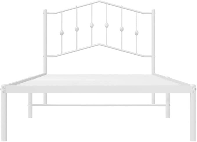Modern White Metal Bed Frame with Headboard, Sturdy Steel Structure for Single Sleeper Adults, Easy Assembly with Screwdriver, Versatile for Bedroom and Guest Room Decor