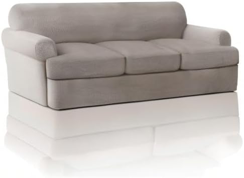PrinceDeco T Cushion Sofa Slipcover 4 Pieces Sofa Covers for T Cushion Couch Soft Sofa Slip Covers Furniture Protector with 3 Individual T Shape Seat Covers Width Up to 88 Inch, Taupe