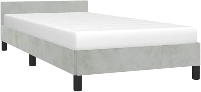 Light Grey Velvet Bed Frame with Soft Touch Upholstery and Durable Plywood Structure, Modern Single Bed for Adults, Compact Size Ideal for Small Bedrooms, Easy Assembly